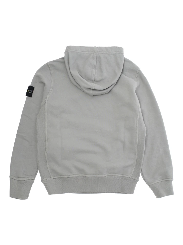 Grey Hoodie with Fixed Hood and Logo Patch on the Sleeve in Cotton Boy alternative