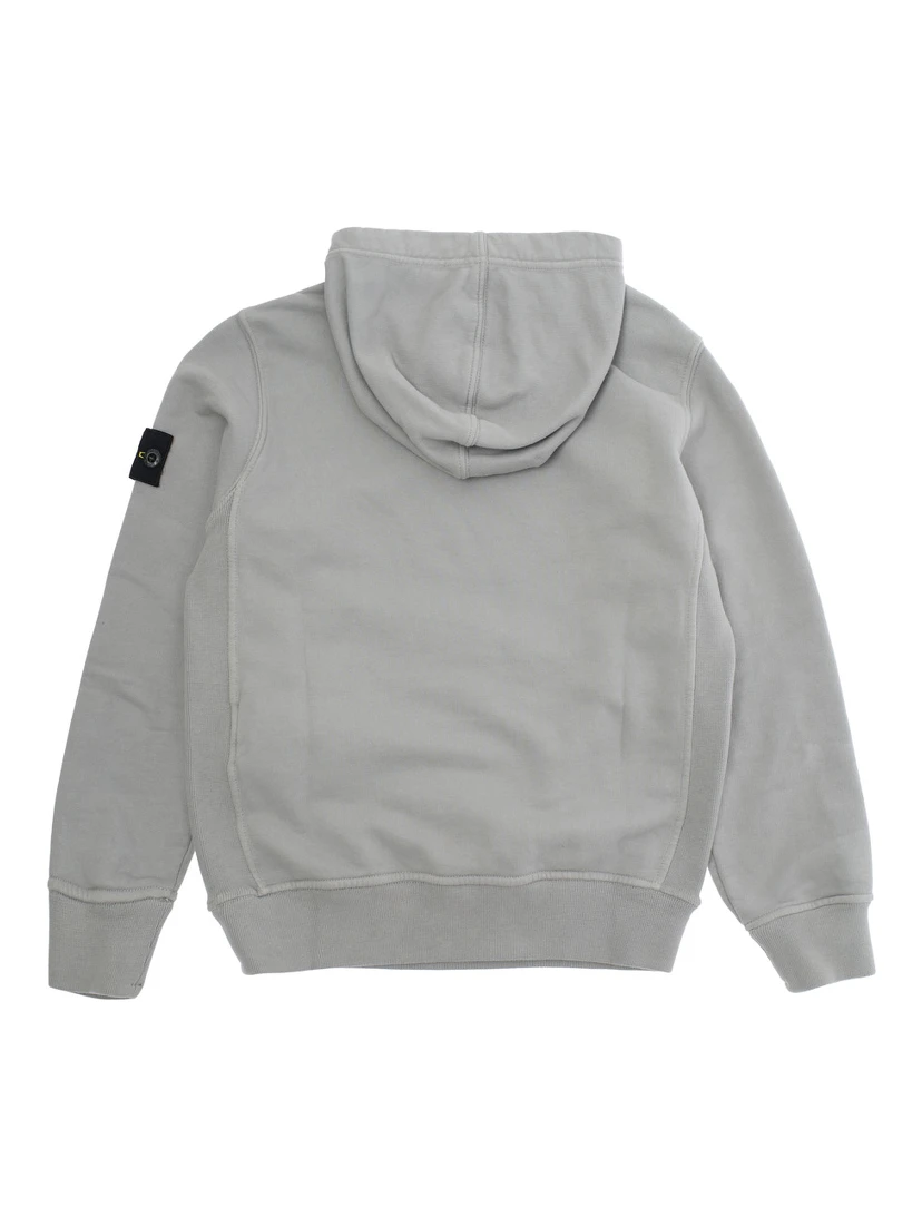 Grey Hoodie with Fixed Hood and Logo Patch on the Sleeve in Cotton Boy