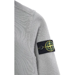 Grey Hoodie with Fixed Hood and Logo Patch on the Sleeve in Cotton Boy