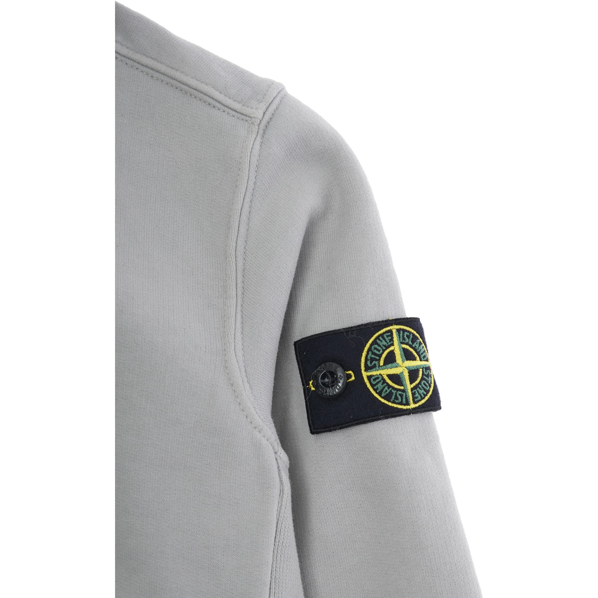 Grey Hoodie with Fixed Hood and Logo Patch on the Sleeve in Cotton Boy