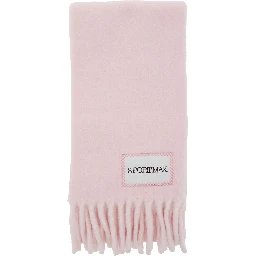 Pink Scarf with Logo Patch on the Front and Fringed Hem in Wool Blend Woman