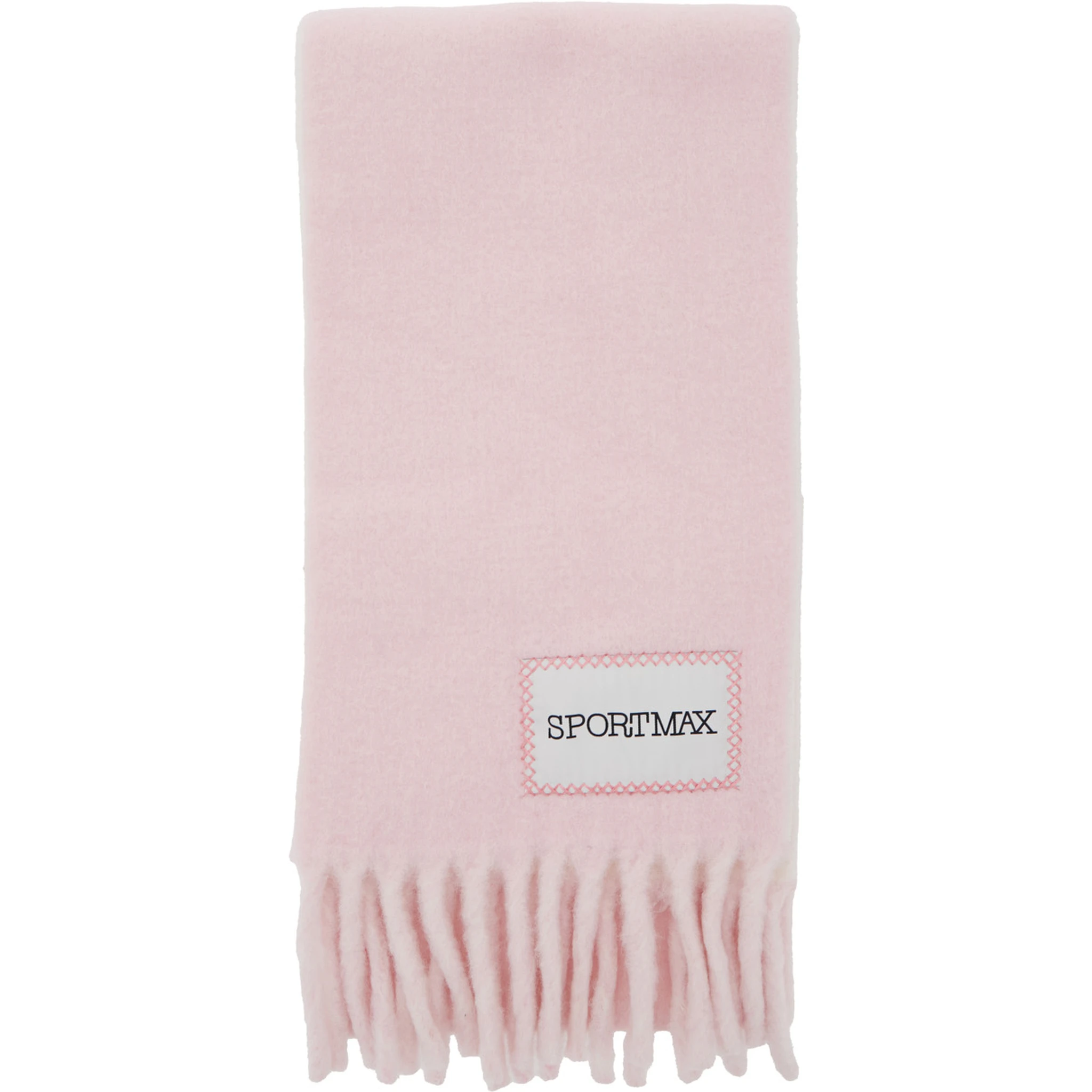 Pink Scarf with Logo Patch on the Front and Fringed Hem in Wool Blend Woman