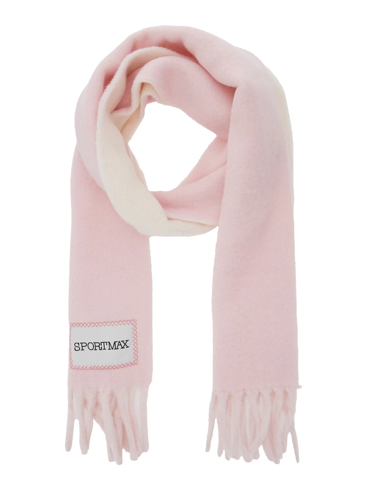 Pink Scarf with Logo Patch on the Front and Fringed Hem in Wool Blend Woman alternative