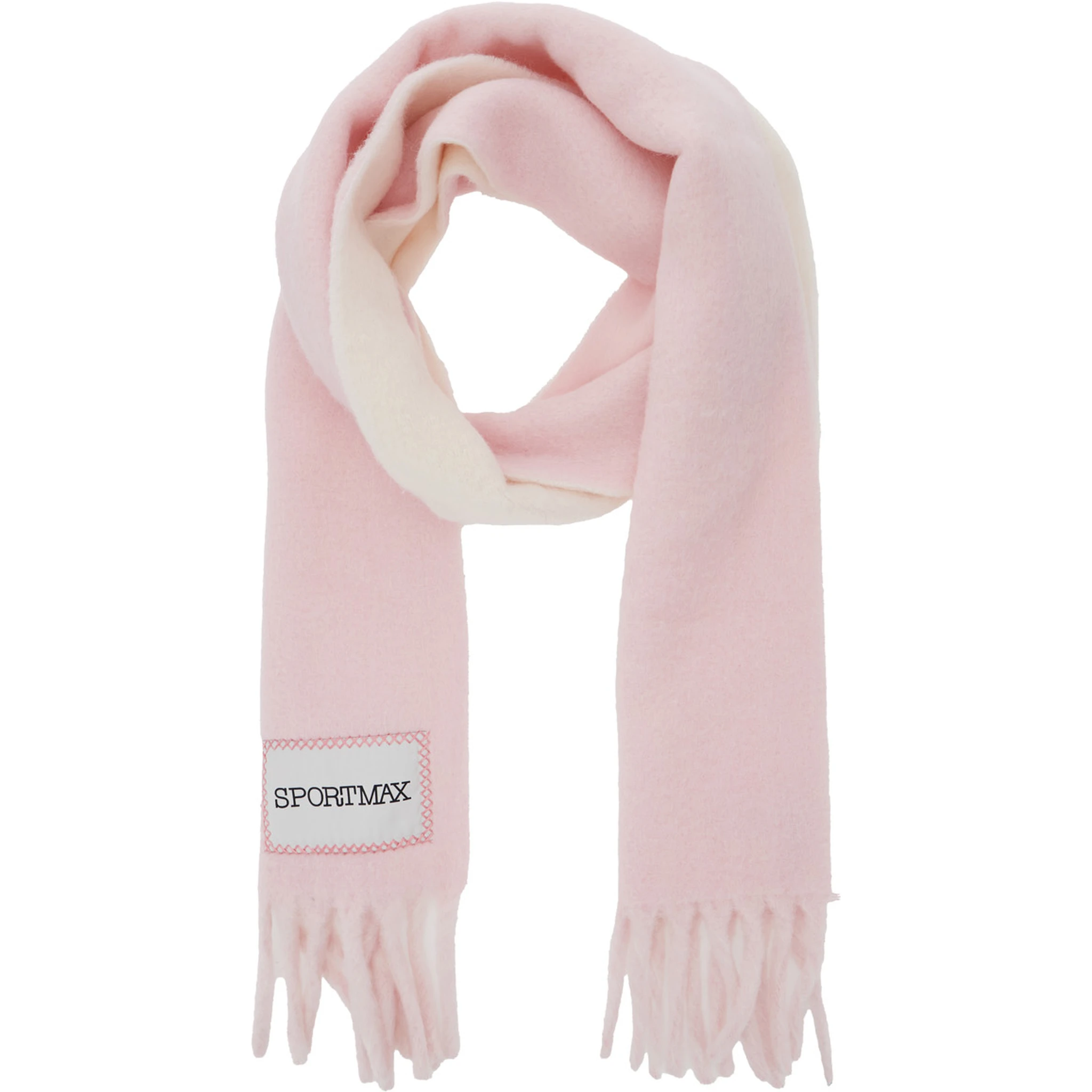 Pink Scarf with Logo Patch on the Front and Fringed Hem in Wool Blend Woman