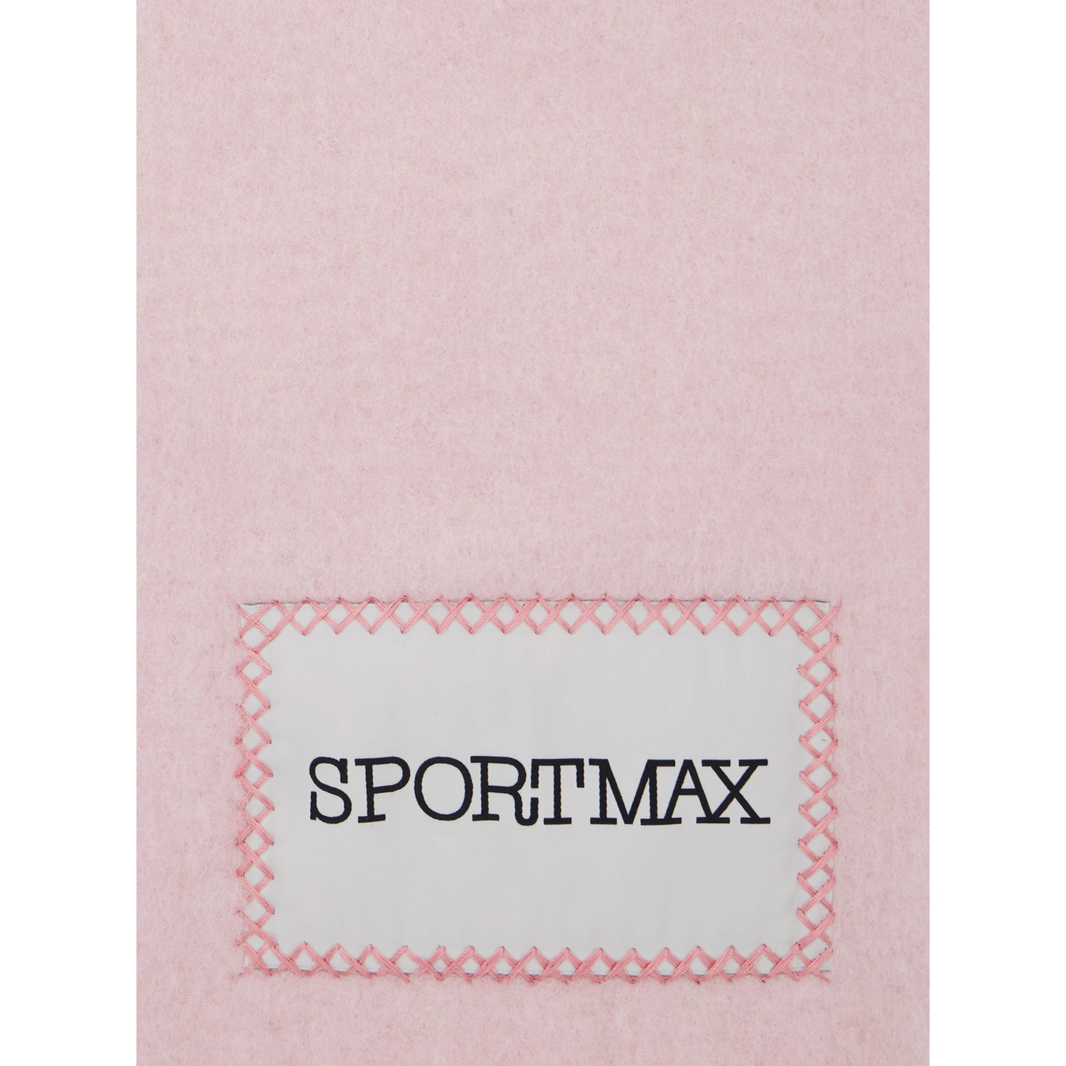 Pink Scarf with Logo Patch on the Front and Fringed Hem in Wool Blend Woman