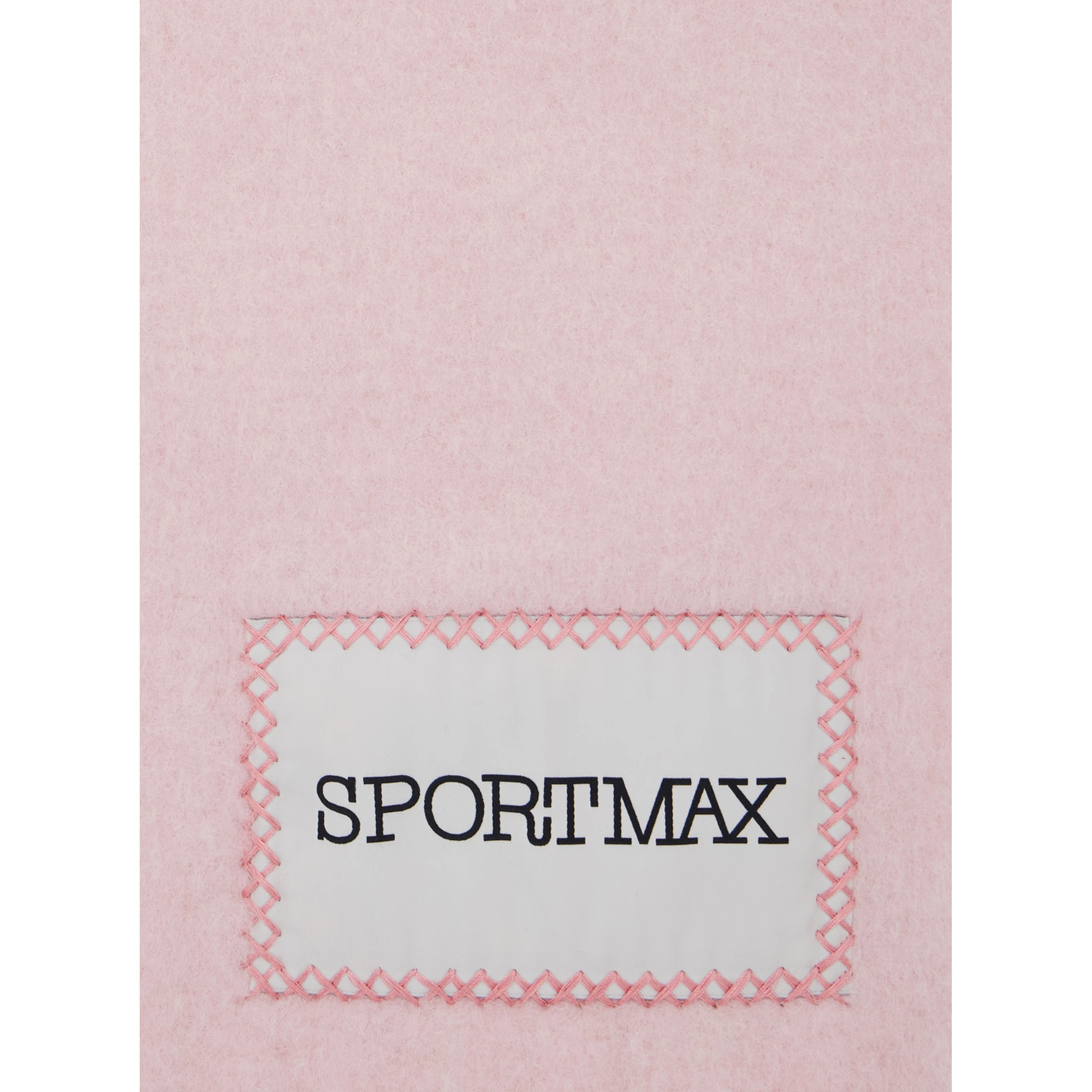 Pink Scarf with Logo Patch on the Front and Fringed Hem in Wool Blend Woman