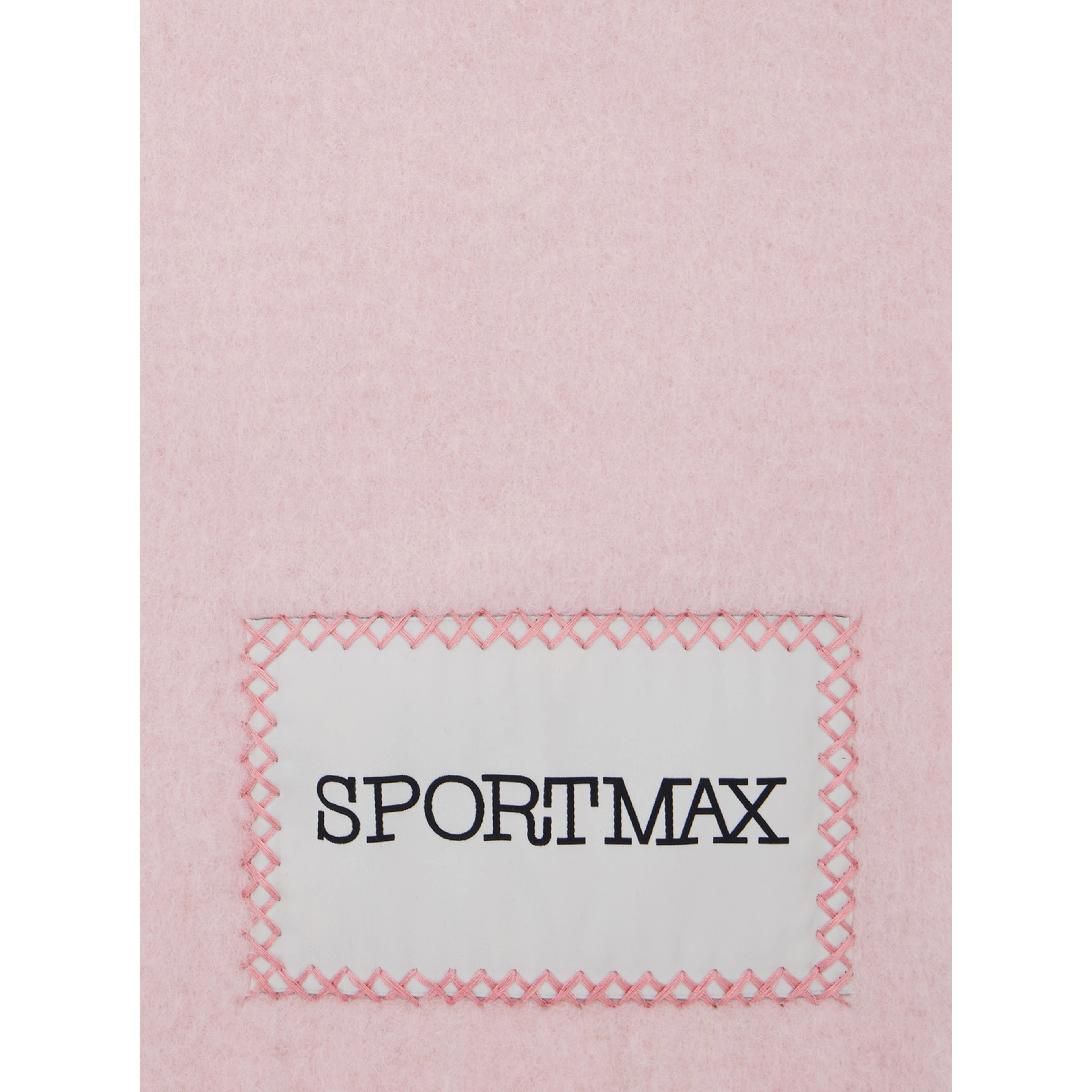 Pink Scarf with Logo Patch on the Front and Fringed Hem in Wool Blend Woman