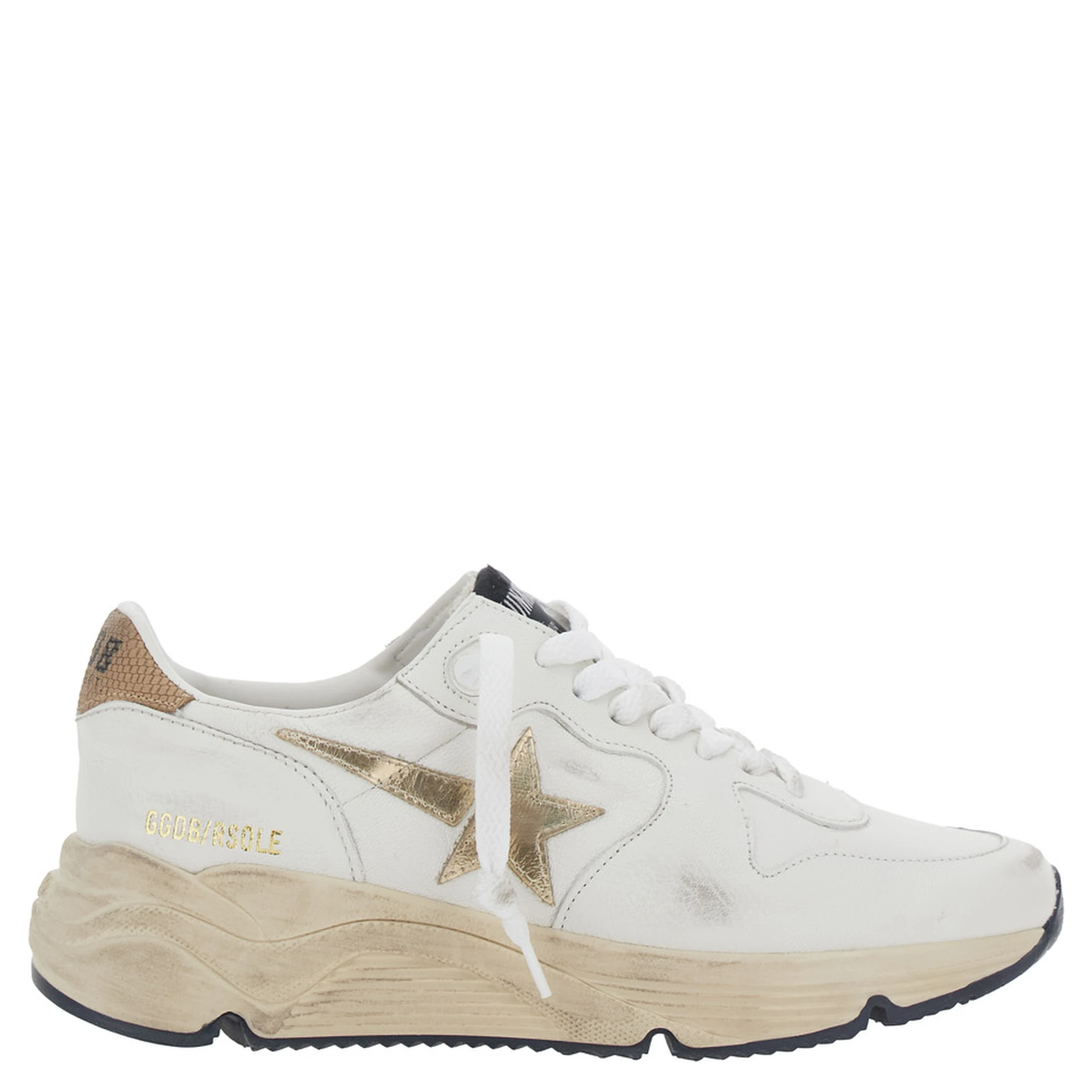 Running Sole White Sneaker with Side Star Detail in Mixed Leather Woman