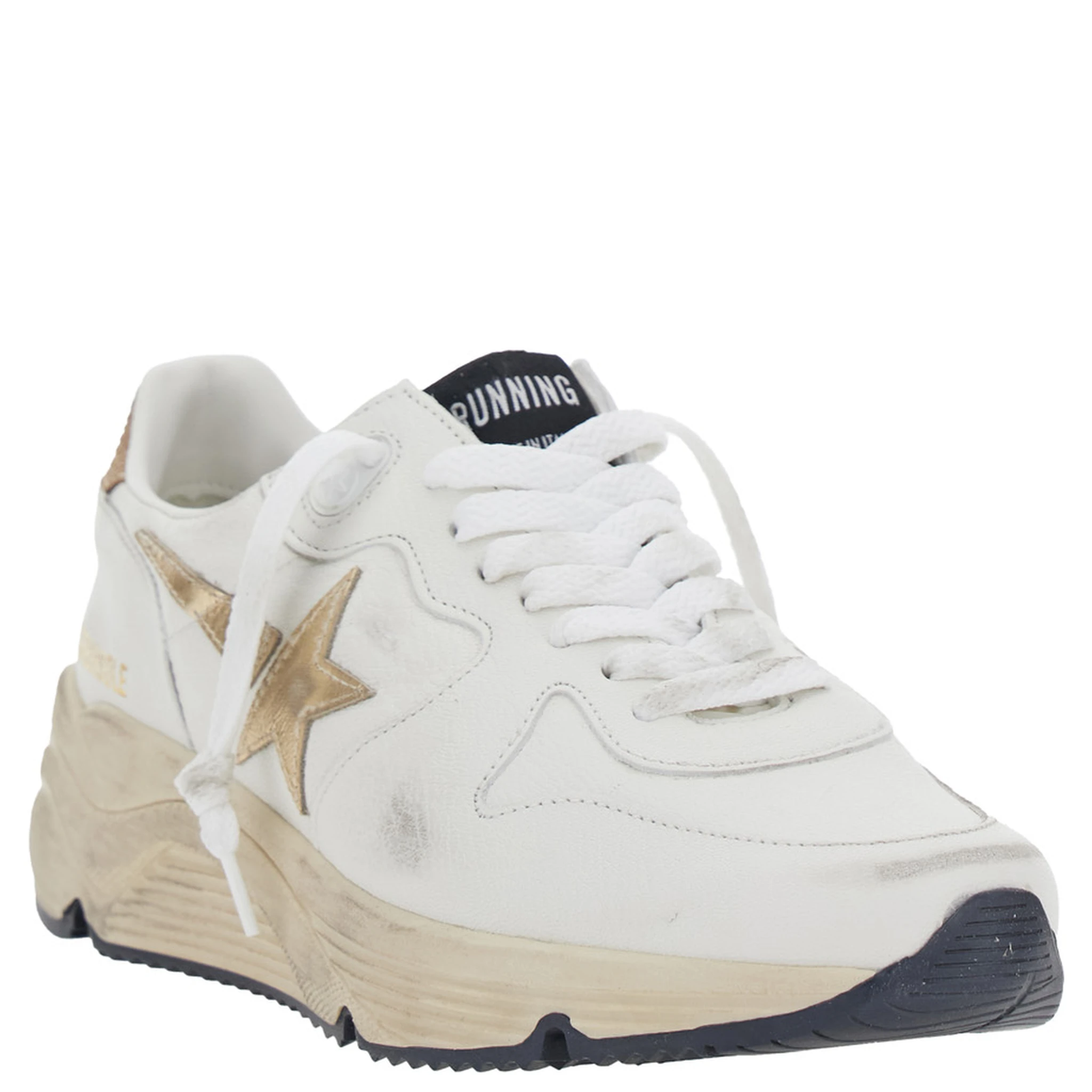 Running Sole White Sneaker with Side Star Detail in Mixed Leather Woman