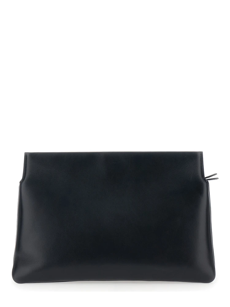 Black Three-Fold Clutch Bag with Twist Lock in Leather Woman alternative