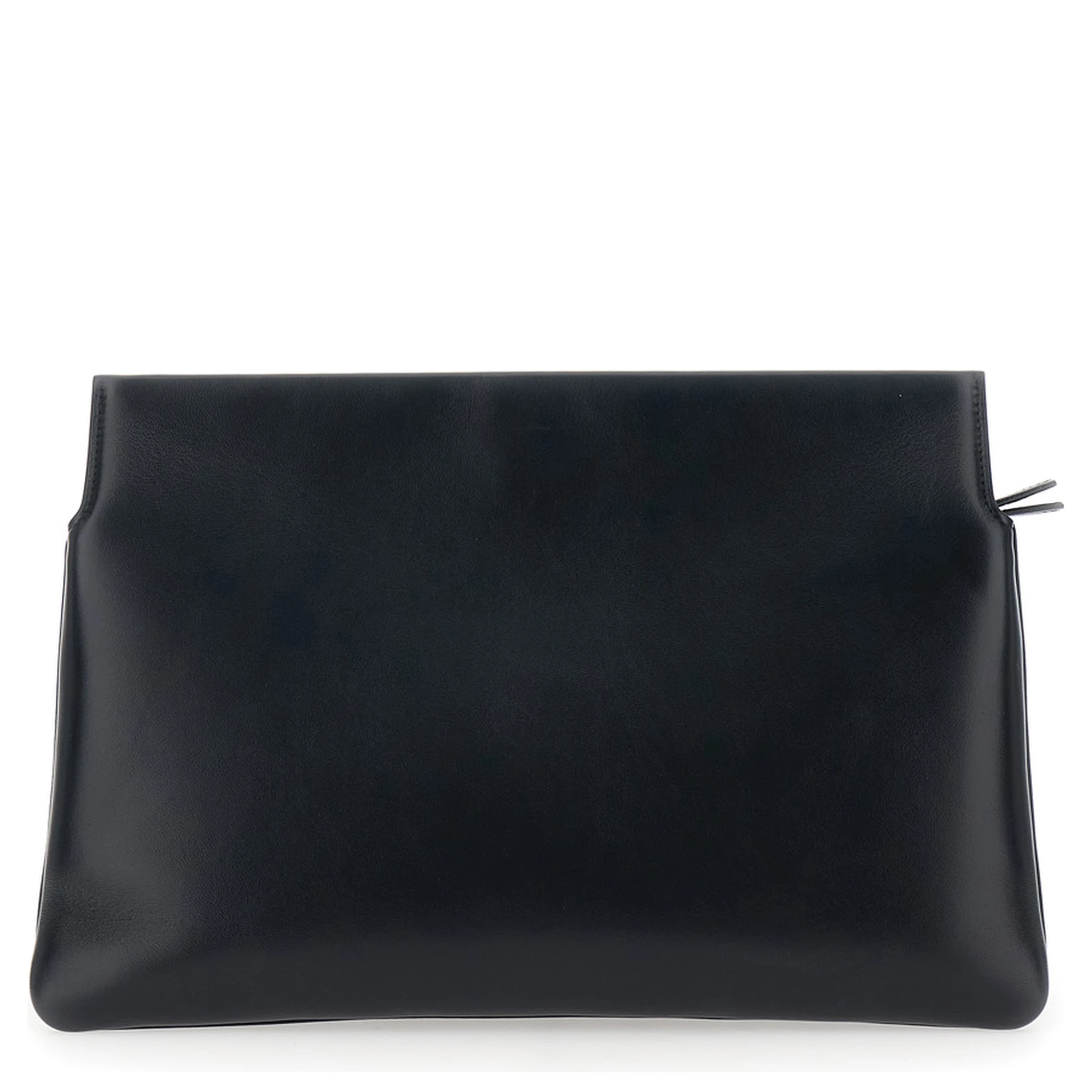 Black Three-Fold Clutch Bag with Twist Lock in Leather Woman