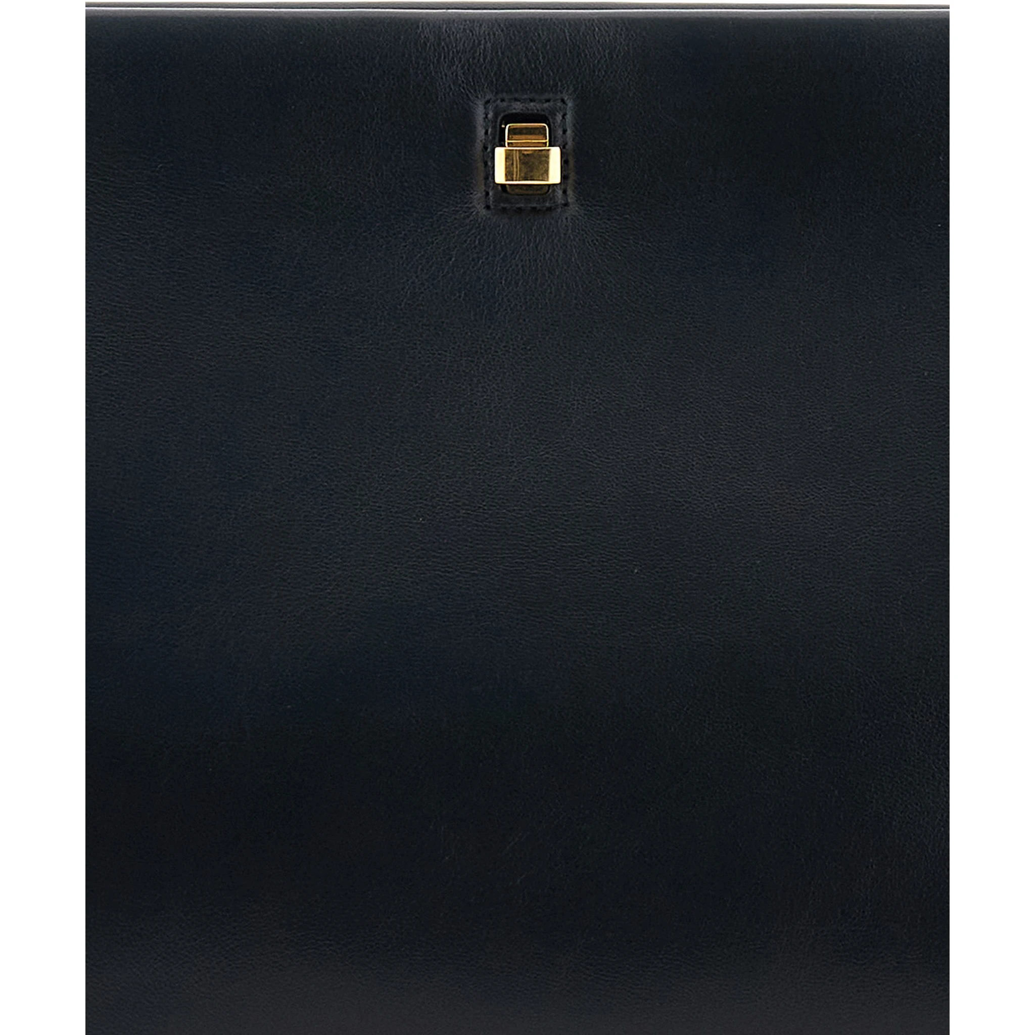 Black Three-Fold Clutch Bag with Twist Lock in Leather Woman