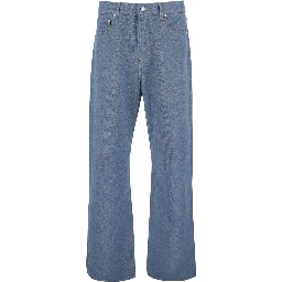 Le De-Nimes Droit Blue Five Pocket Jeans with Embroidered Logo on the Back in Denim Man
