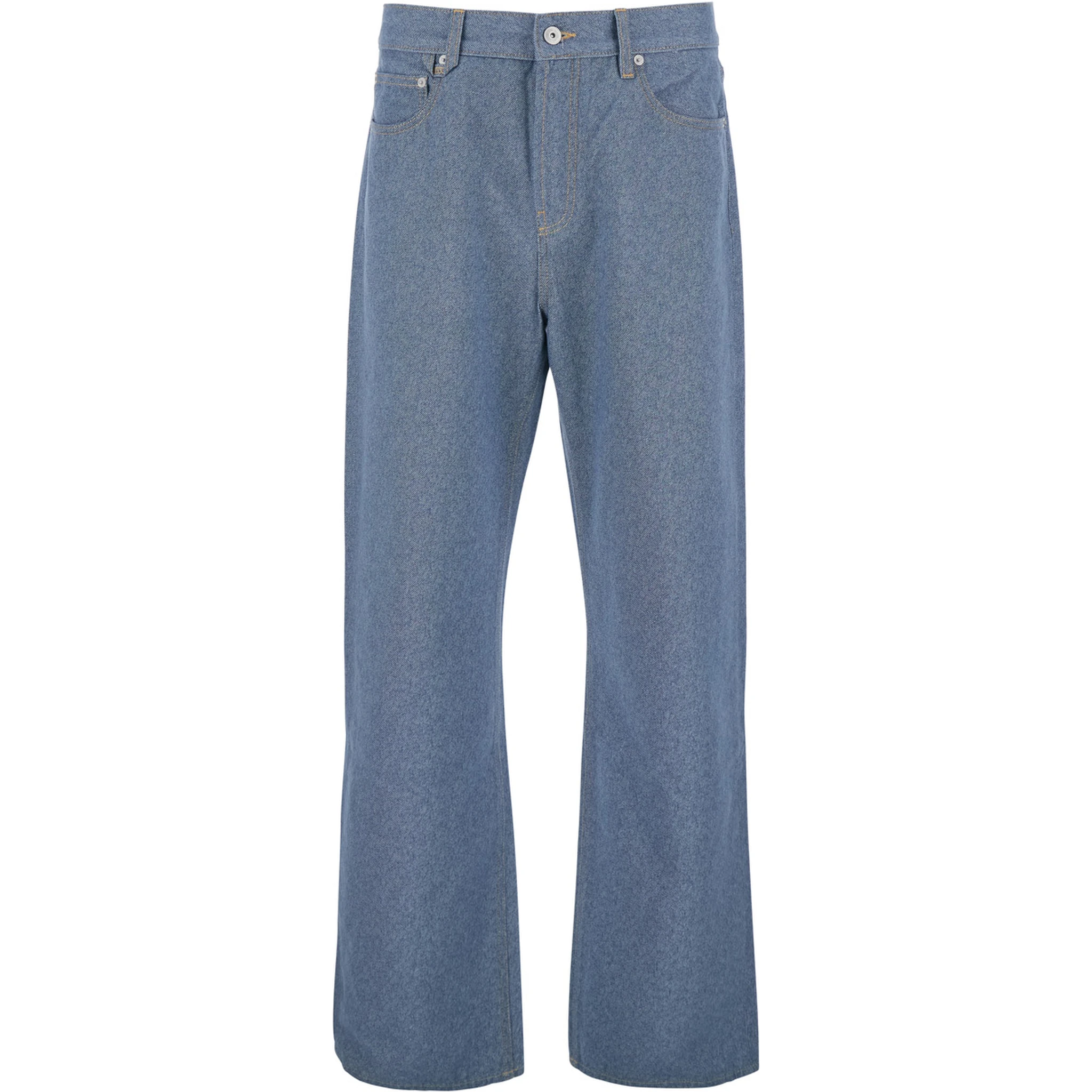 Le De-Nimes Droit Blue Five Pocket Jeans with Embroidered Logo on the Back in Denim Man