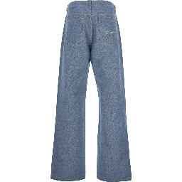 Le De-Nimes Droit Blue Five Pocket Jeans with Embroidered Logo on the Back in Denim Man