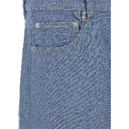 Le De-Nimes Droit Blue Five Pocket Jeans with Embroidered Logo on the Back in Denim Man