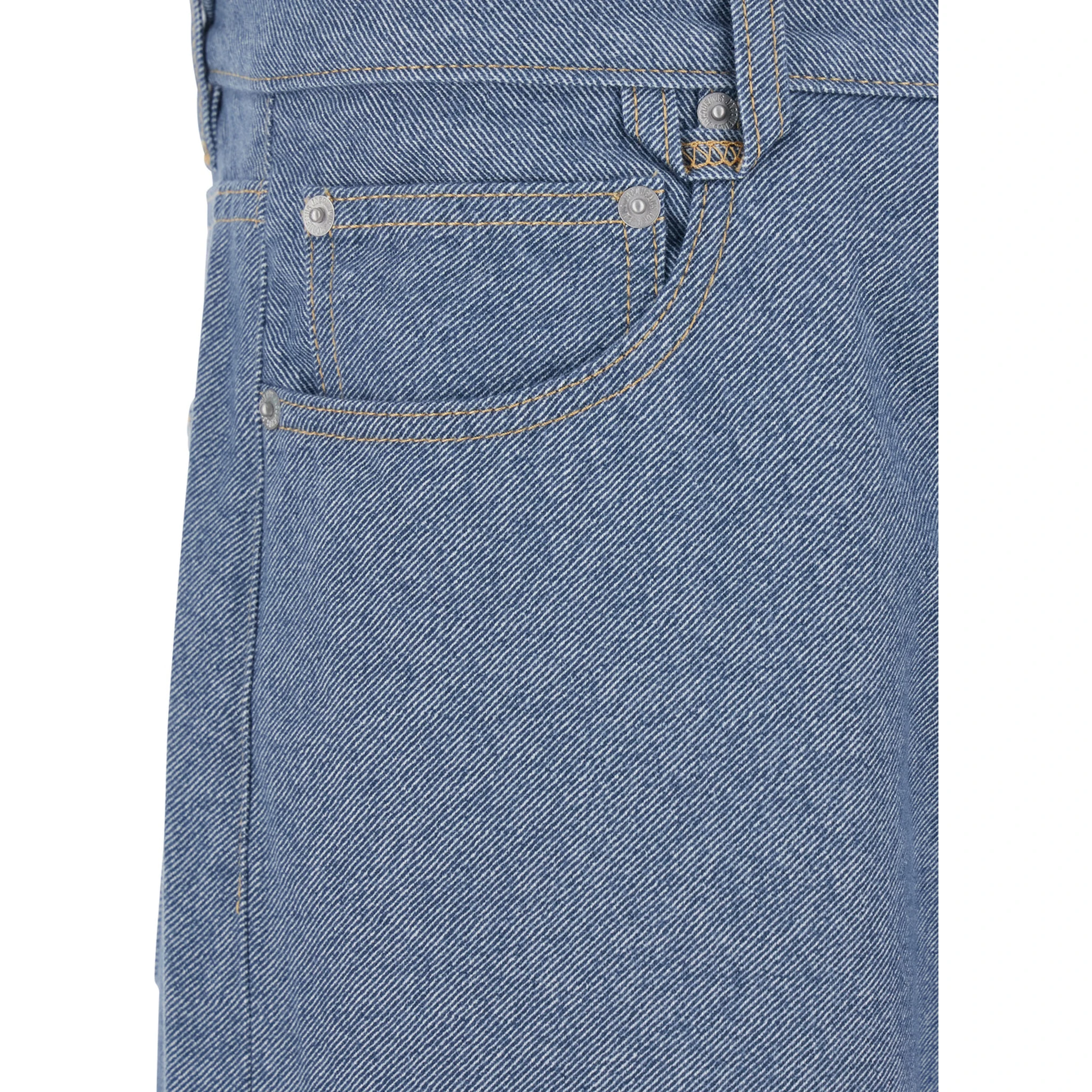 Le De-Nimes Droit Blue Five Pocket Jeans with Embroidered Logo on the Back in Denim Man