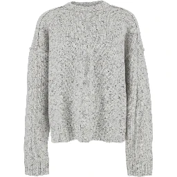 كنزة صوفية رمادية برقبة دائرية وأكتاف منسدلة للرجال