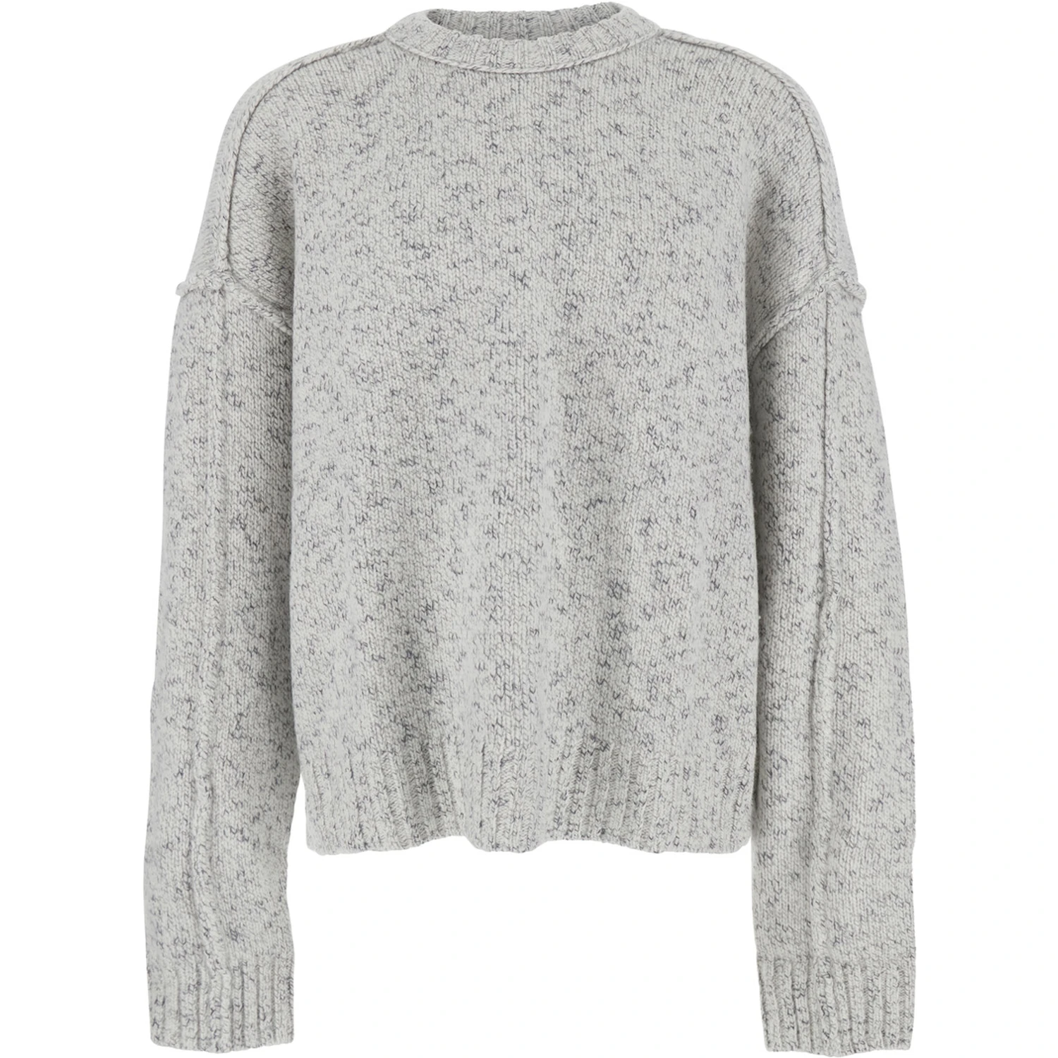 Grey Crewneck Sweater with Dropped Shoulders in Wool Blend Man