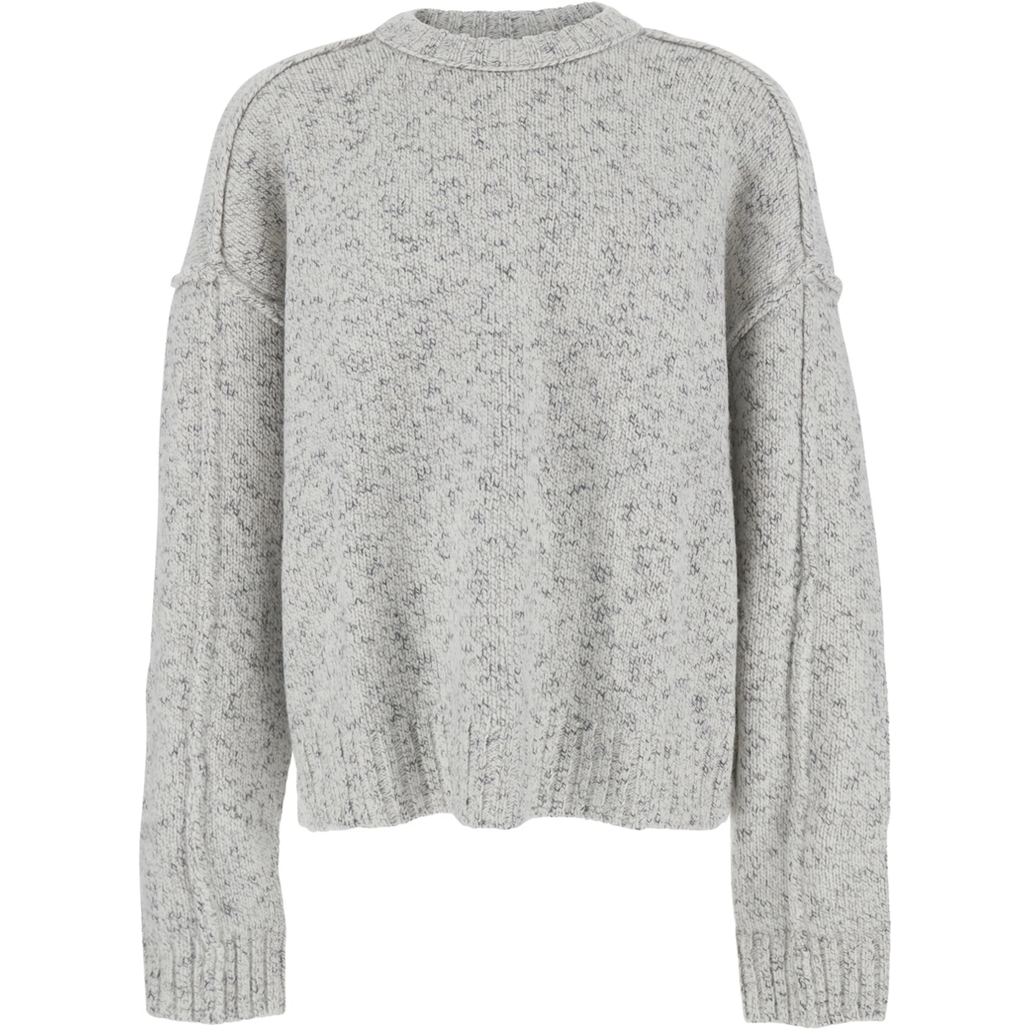 كنزة صوفية رمادية برقبة دائرية وأكتاف منسدلة للرجال