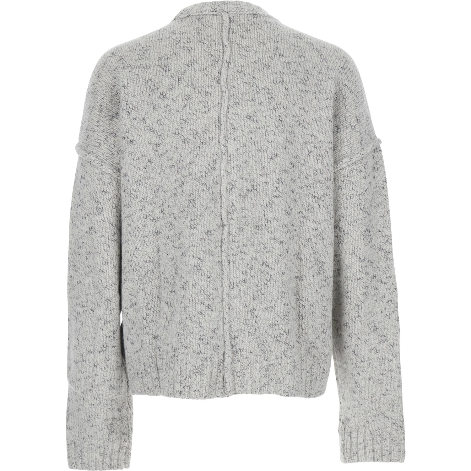 Grey Crewneck Sweater with Dropped Shoulders in Wool Blend Man