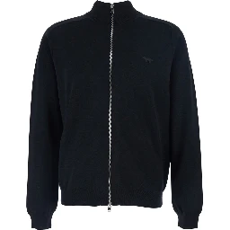 Black Sweatshirt with High Neck and Logo Embroidery on the Front in Wool Man