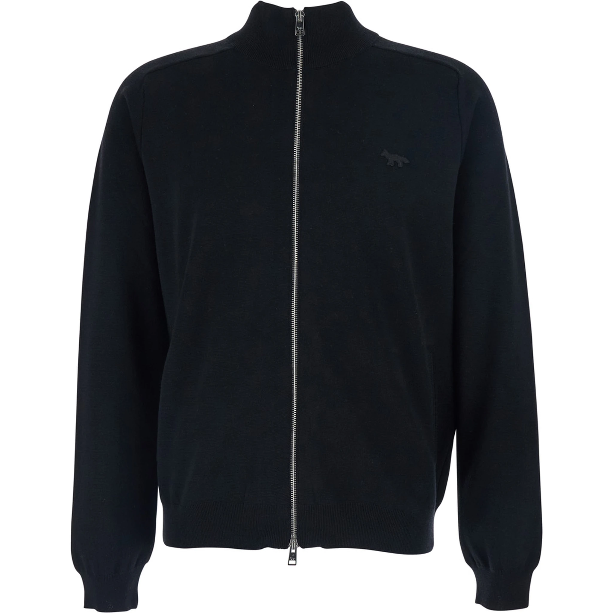 Black Sweatshirt with High Neck and Logo Embroidery on the Front in Wool Man