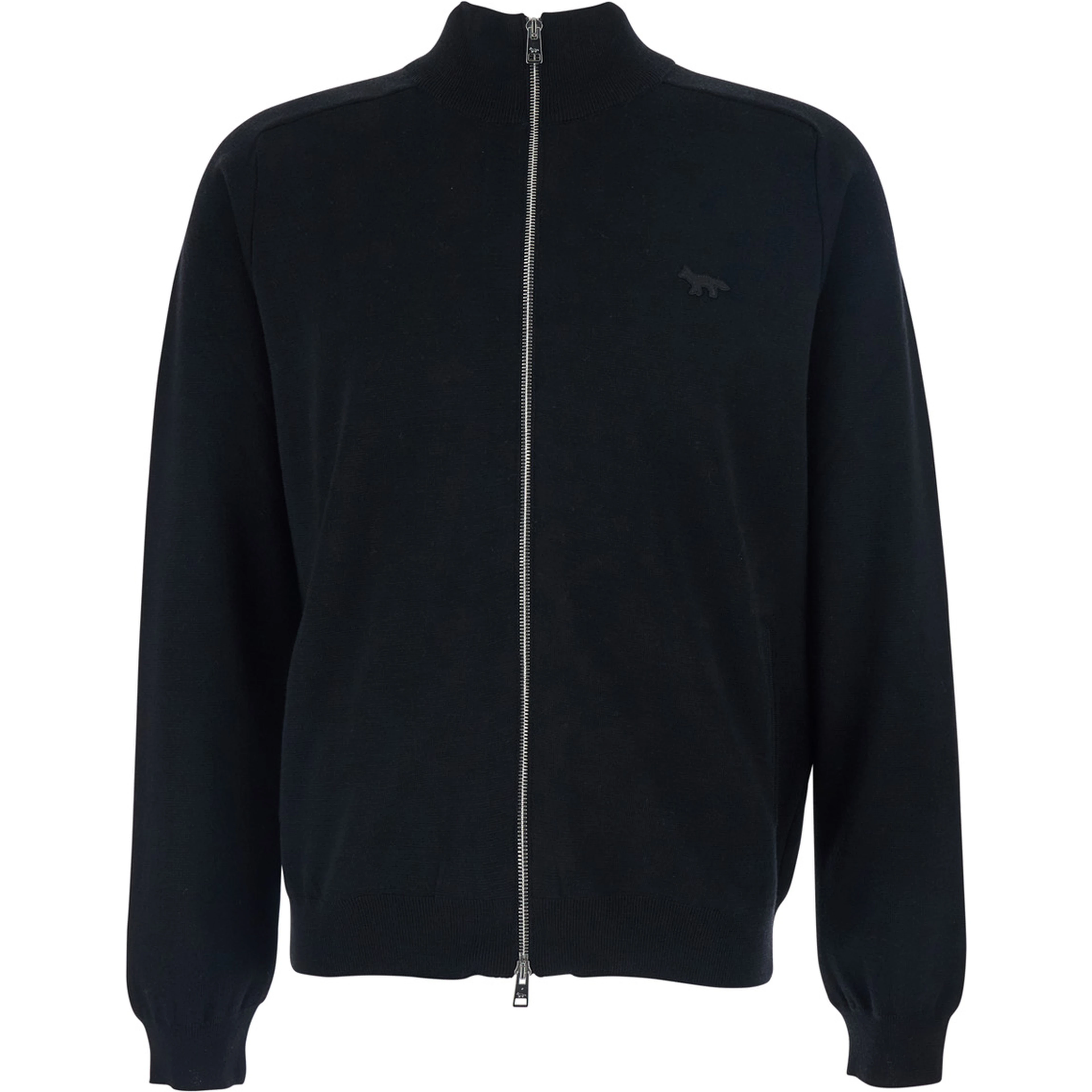 Black Sweatshirt with High Neck and Logo Embroidery on the Front in Wool Man