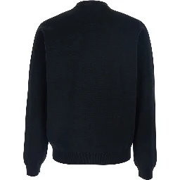 Black Sweatshirt with High Neck and Logo Embroidery on the Front in Wool Man