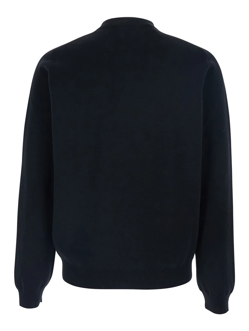 Black Sweatshirt with High Neck and Logo Embroidery on the Front in Wool Man