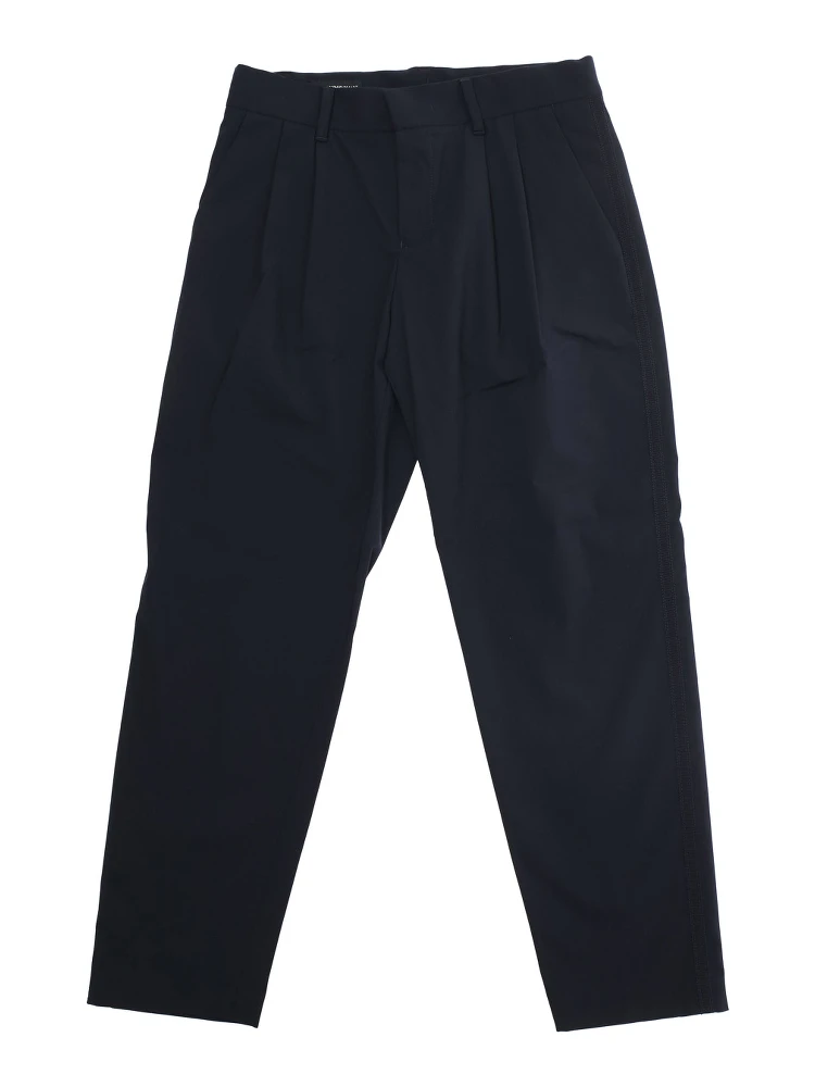 Blue Pants with Belt Loops and Logo Embroidery on the Rear in Viscose Blend Stretch Boy