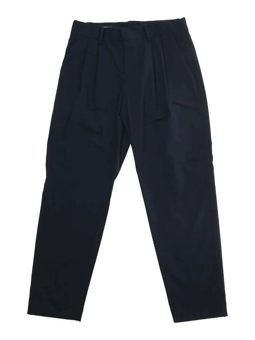 Blue Pants with Belt Loops and Logo Embroidery on the Rear in Viscose Blend Stretch Boy