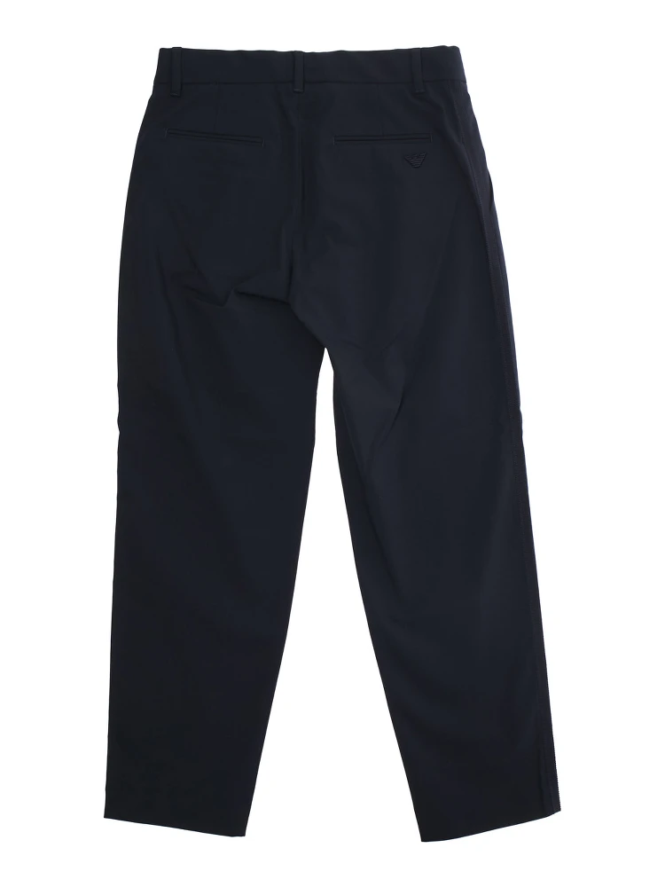 Blue Pants with Belt Loops and Logo Embroidery on the Rear in Viscose Blend Stretch Boy alternative