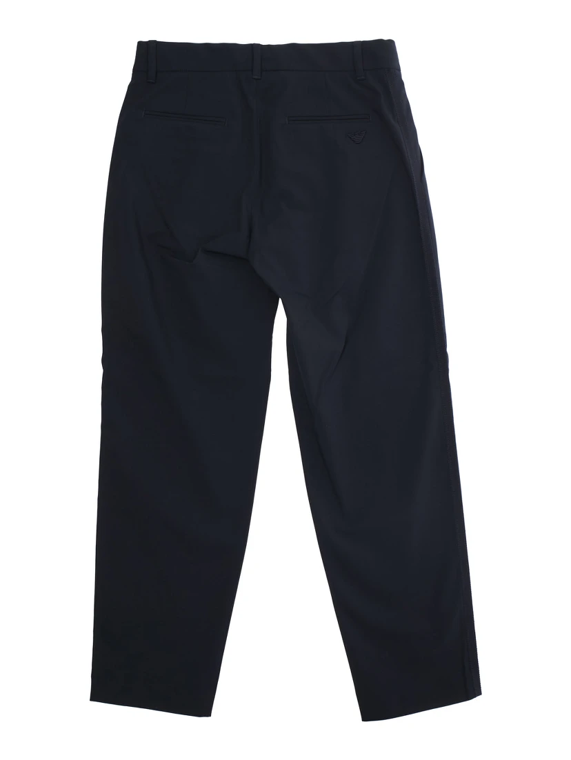 Blue Pants with Belt Loops and Logo Embroidery on the Rear in Viscose Blend Stretch Boy