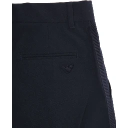 Blue Pants with Belt Loops and Logo Embroidery on the Rear in Viscose Blend Stretch Boy