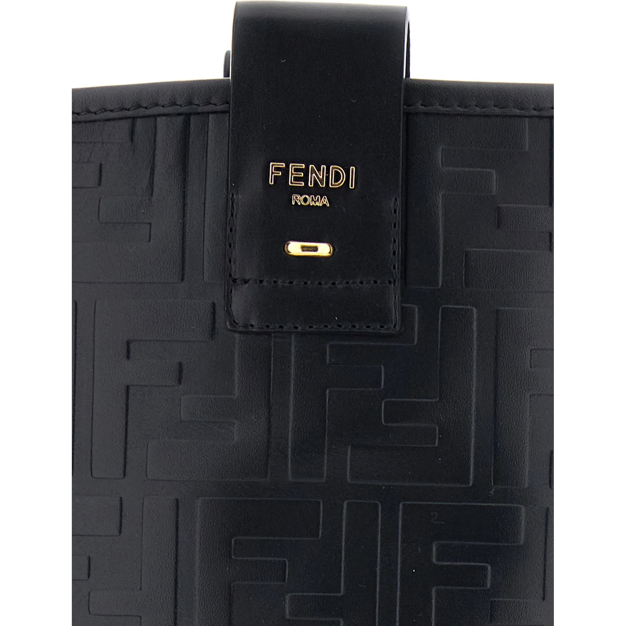 Black Knee-High Boots with All-Over Embossed FF Motif in Leather Woman