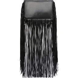 Soffy Black Handbag with Adjustable and Removable Shoulder Strap and Oversized Fringe Embellishments in Leather Woman