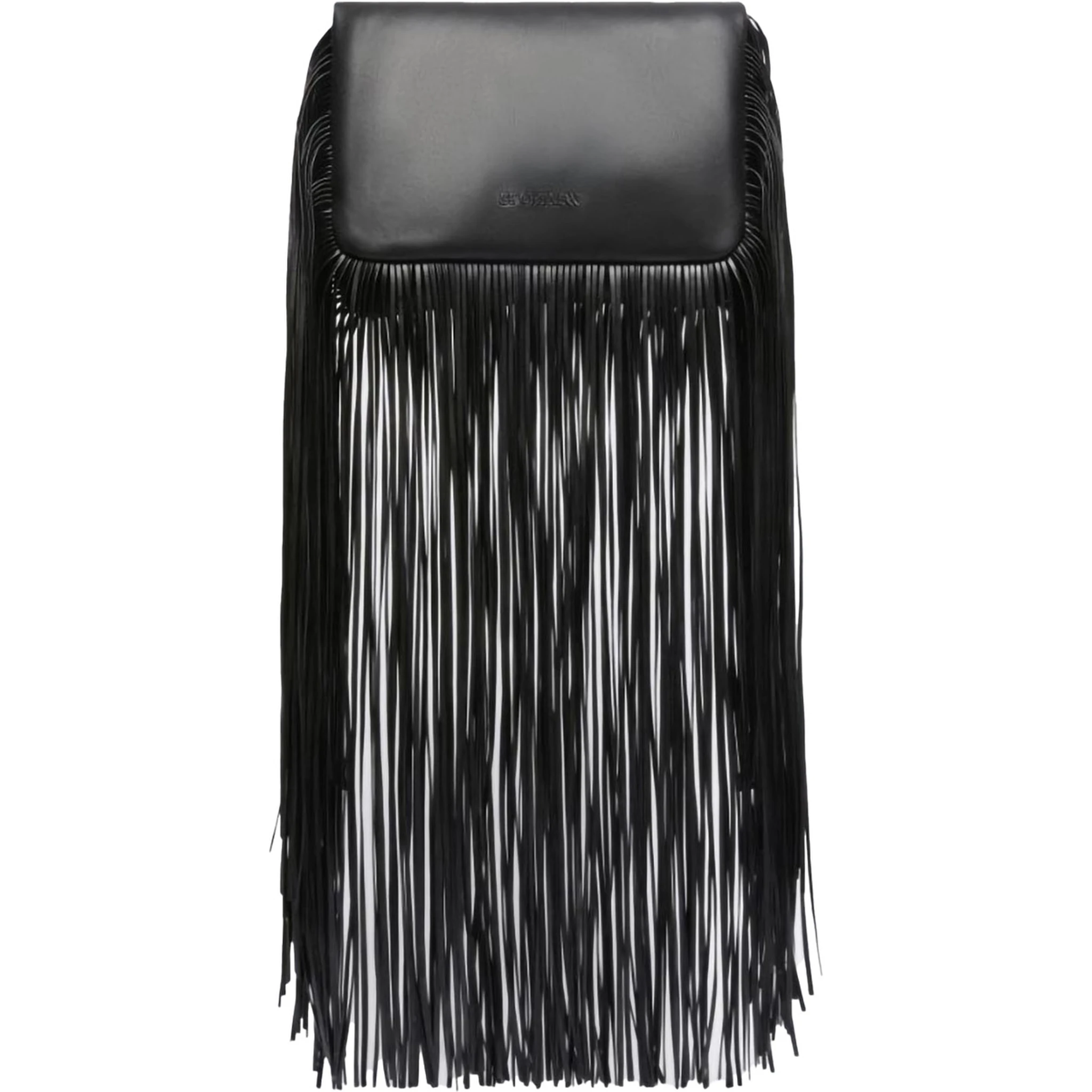 Soffy Black Handbag with Adjustable and Removable Shoulder Strap and Oversized Fringe Embellishments in Leather Woman
