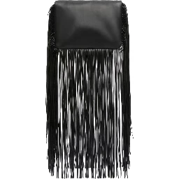 Soffy Black Handbag with Adjustable and Removable Shoulder Strap and Oversized Fringe Embellishments in Leather Woman