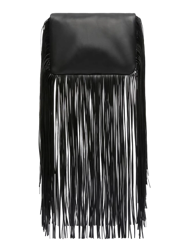 Soffy Black Handbag with Adjustable and Removable Shoulder Strap and Oversized Fringe Embellishments in Leather Woman alternative