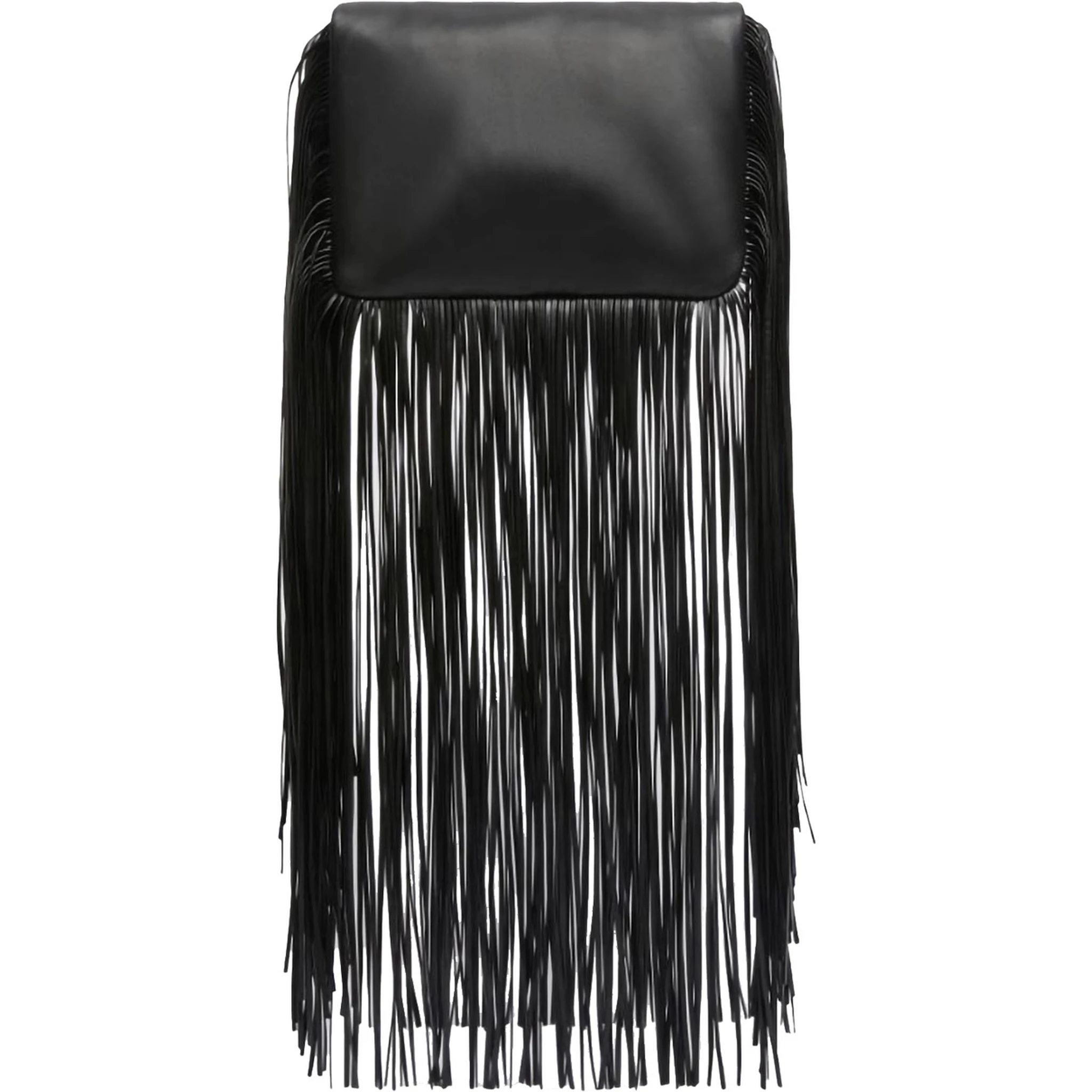 Soffy Black Handbag with Adjustable and Removable Shoulder Strap and Oversized Fringe Embellishments in Leather Woman