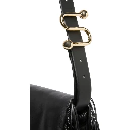 Soffy Black Handbag with Adjustable and Removable Shoulder Strap and Oversized Fringe Embellishments in Leather Woman