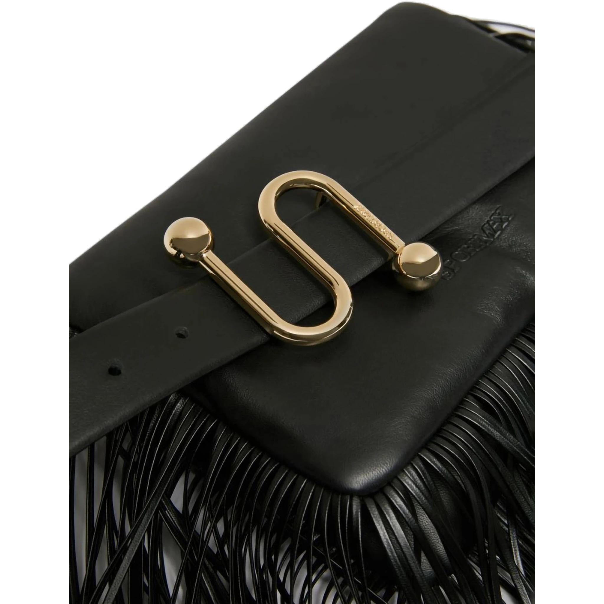Soffy Black Handbag with Adjustable and Removable Shoulder Strap and Oversized Fringe Embellishments in Leather Woman