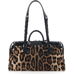 حقيبة يد فيتوريا بنية اللون مزينة بشعار العلامة التجارية في الأمام ونقشة جلد النمر بالكامل، مصنوعة من الجلد، للنساء