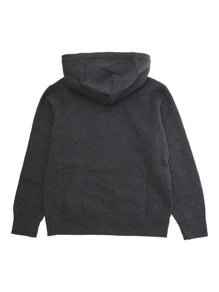 Grey Hoodie with Fixed Hood and Pony Embroidery on the Front in Cotton Blend Boy
