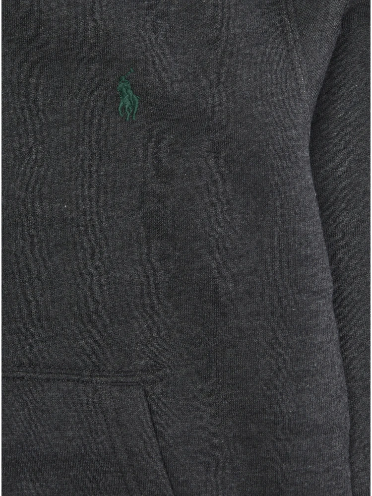 Grey Hoodie with Fixed Hood and Pony Embroidery on the Front in Cotton Blend Boy alternative