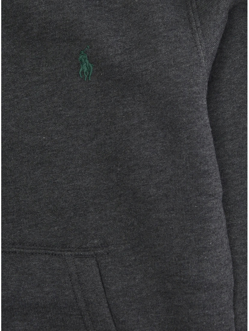 Grey Hoodie with Fixed Hood and Pony Embroidery on the Front in Cotton Blend Boy