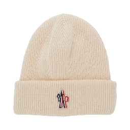 White Beanie with Logo Patch on the Front in Wool Woman