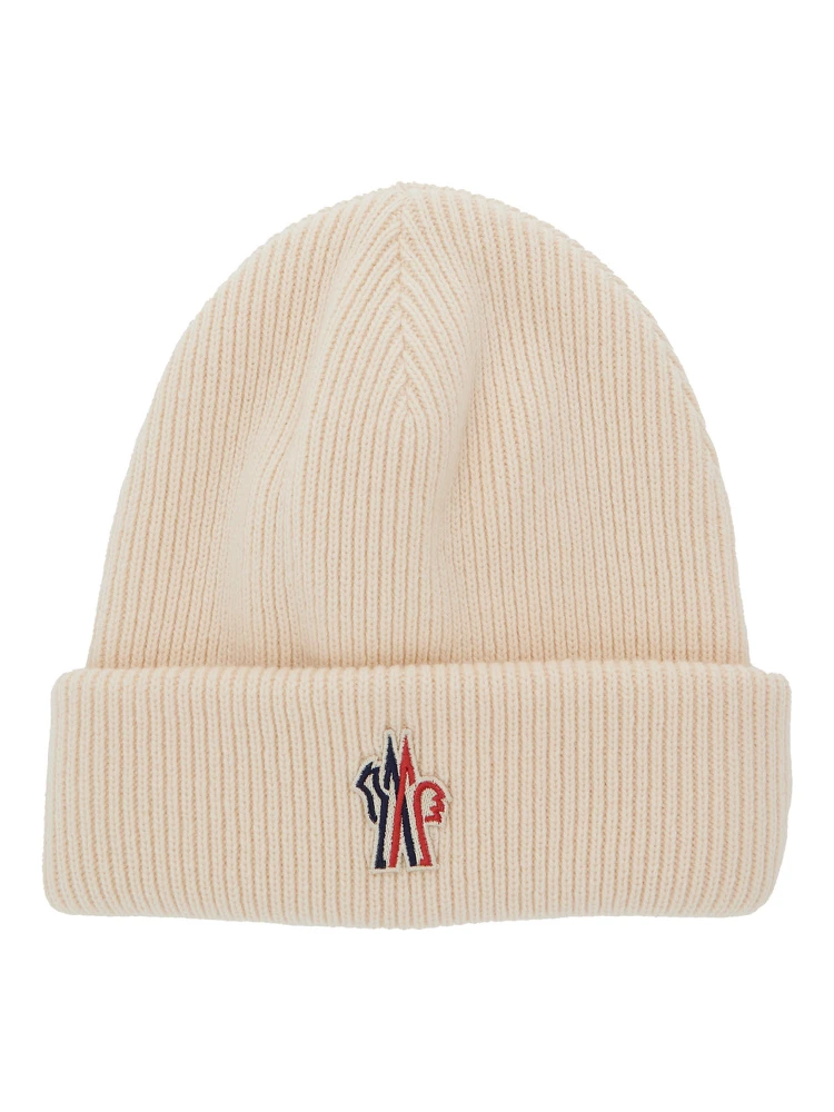 White Beanie with Logo Patch on the Front in Wool Woman