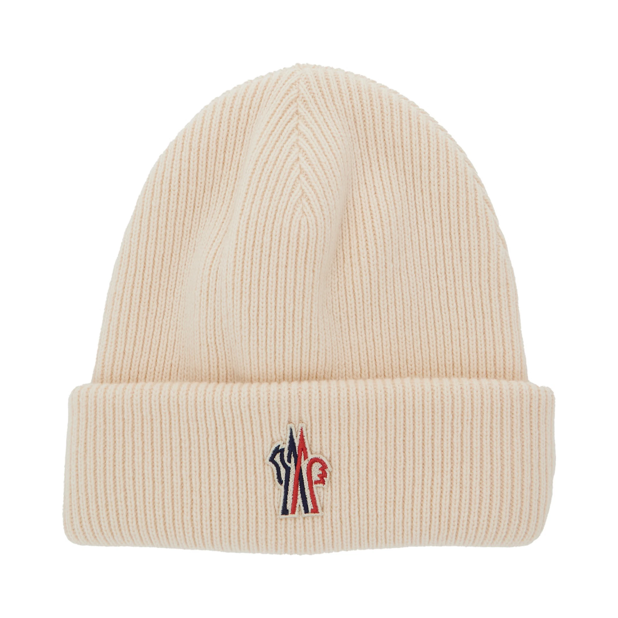 White Beanie with Logo Patch on the Front in Wool Woman